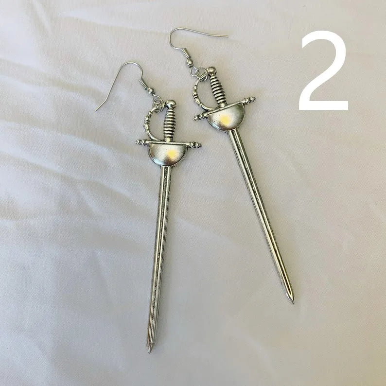Golden Colour Goth Swords Earrings Long Gothic Medieval Tarot Viking Alternative Statement Women Men Gift Mystical Jewellery
