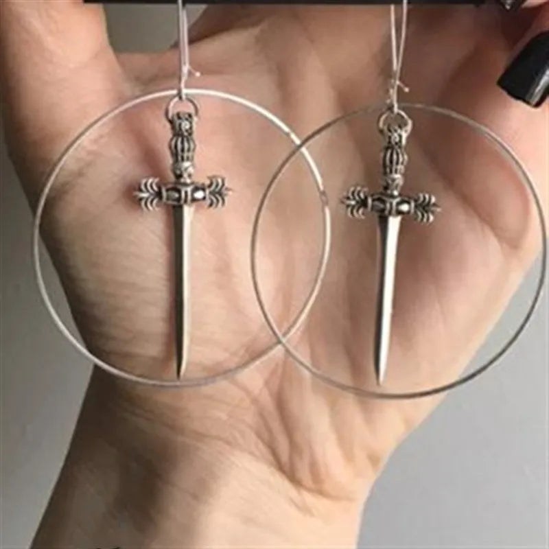 Golden Colour Goth Swords Earrings Long Gothic Medieval Tarot Viking Alternative Statement Women Men Gift Mystical Jewellery