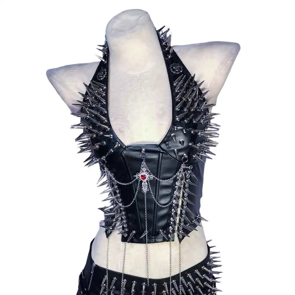Goth Tops Gothic Tank Scene Women's with Spikes Boho 90s Spiked Emo Clothing Grunge Punk Rock Clothes Y2K T-shirt Festival Bra
