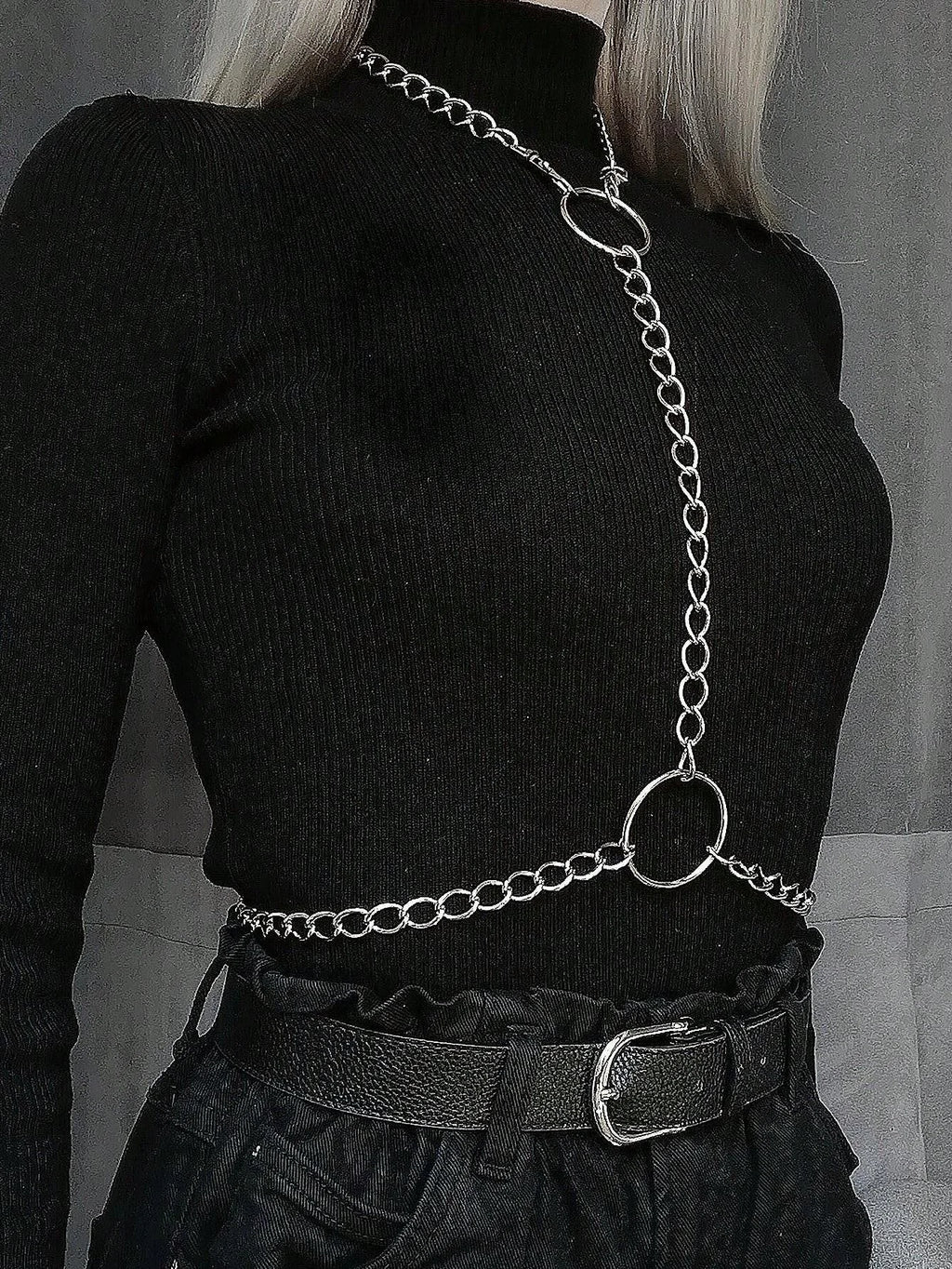 Goth Adjustable Chest Body Link Necklace With O-ring - Punk Rock Style Nice For Daily And Party Wear