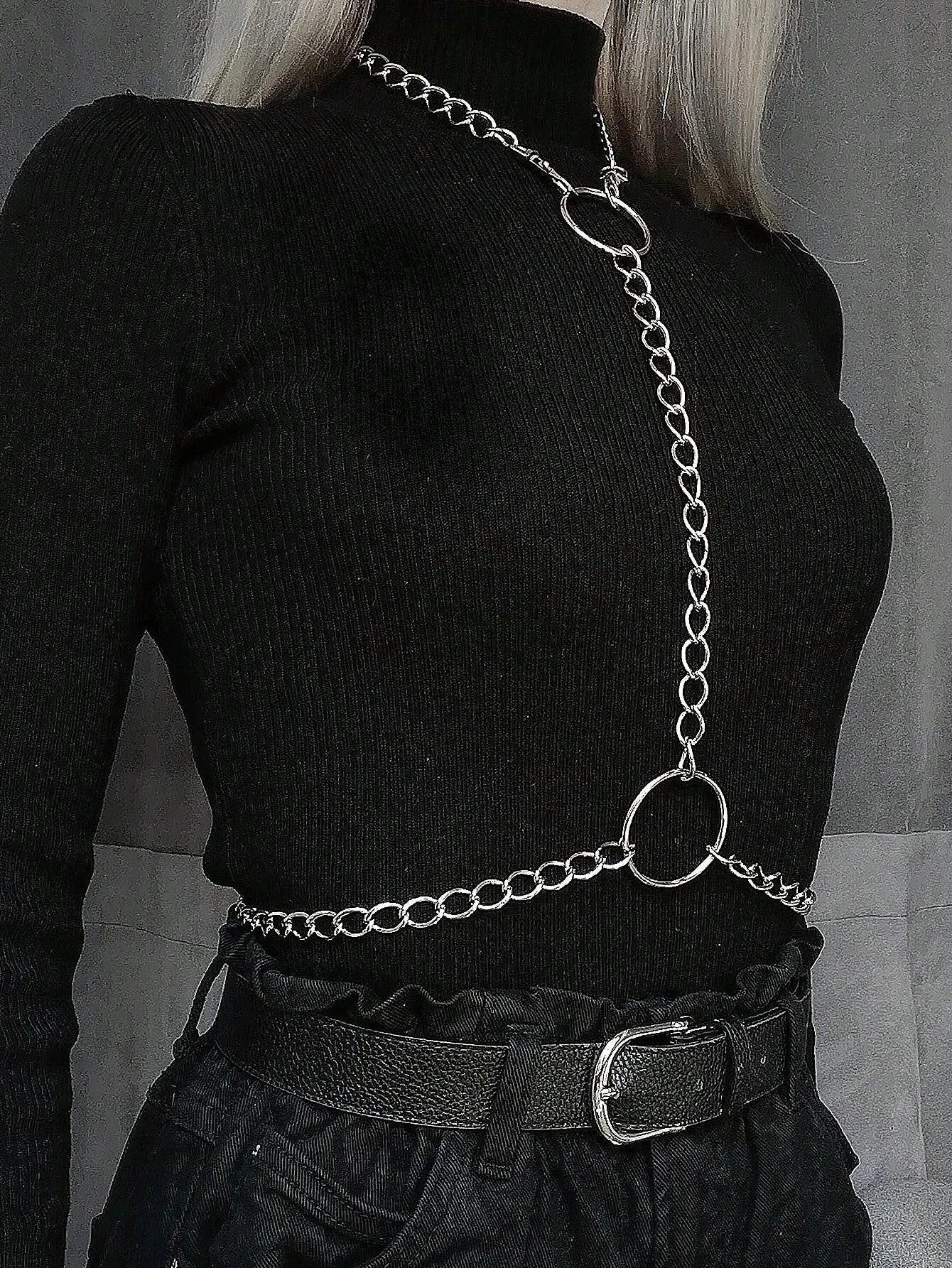 Goth Adjustable Chest Body Link Necklace With O-ring - Punk Rock Style Nice For Daily And Party Wear