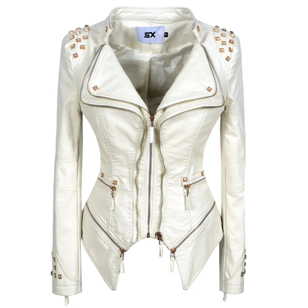 Faux Leather Motorcycle Jacket for Women, Female Coat, Moto Biker, Purple, Black,  Autumn, Spring, Fashion