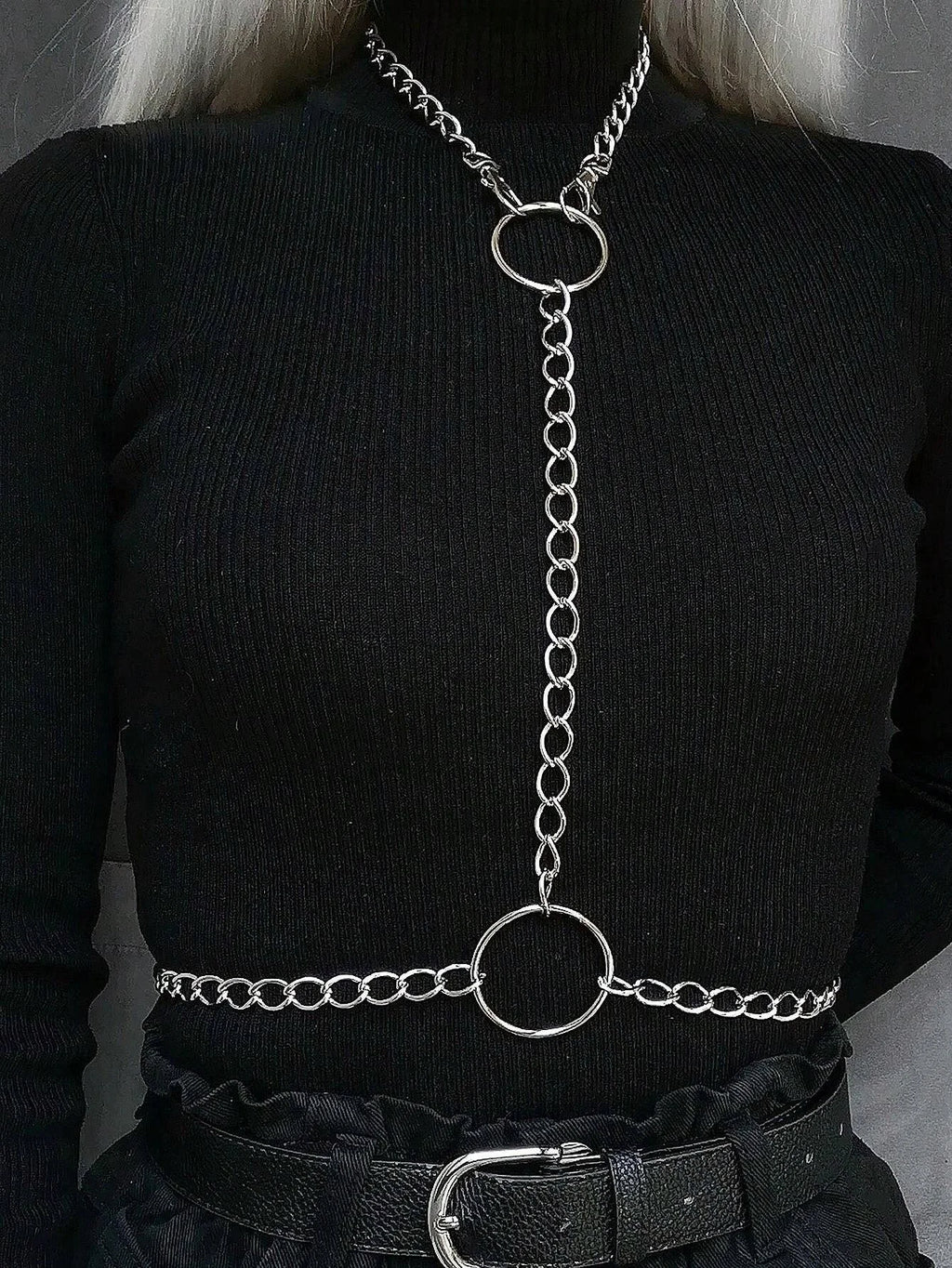 Goth Adjustable Chest Body Link Necklace With O-ring - Punk Rock Style Nice For Daily And Party Wear