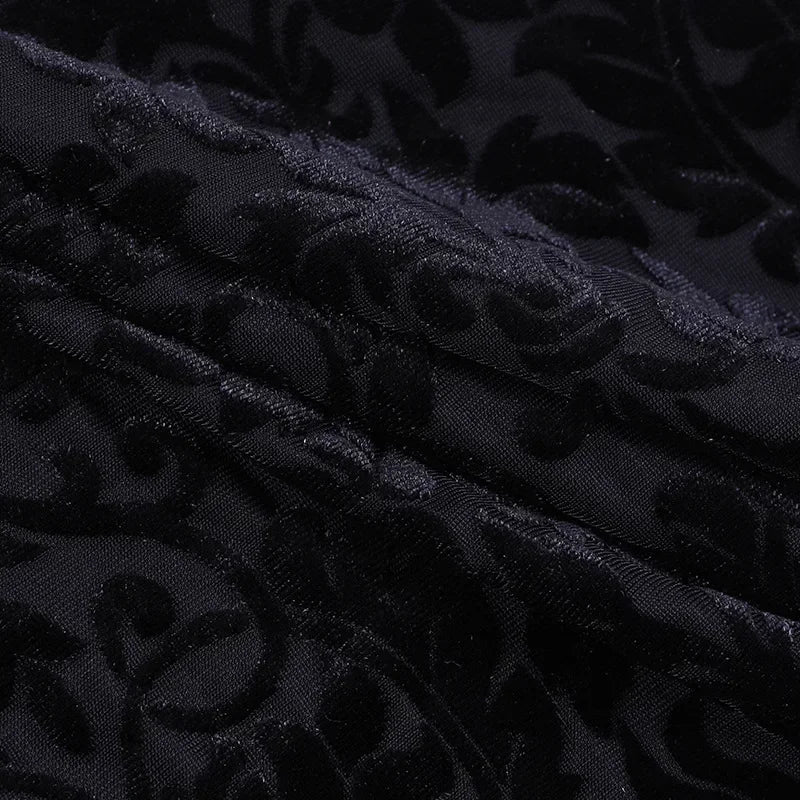 Goth Dark Elegant Evening Velvet Cheongsam Dresses Mall Gothic Lace Flare Sleeve Crop Tops Grunge Split Cut Out Partywear Dress