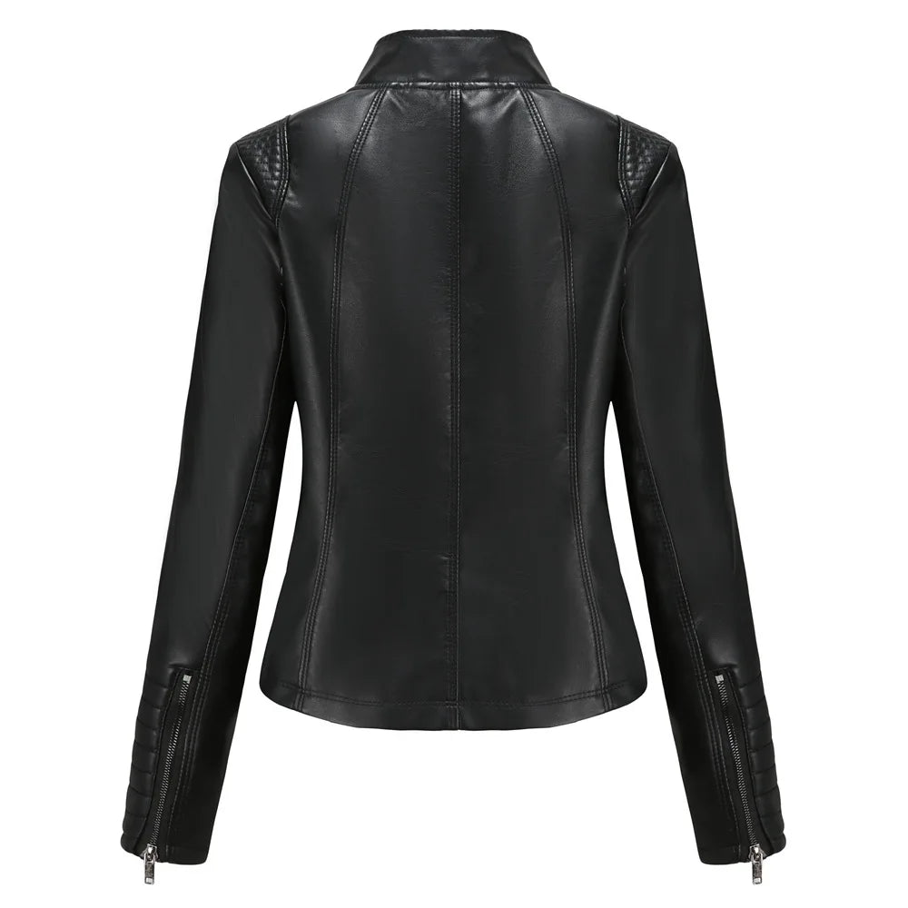 Faux Leather Motorcycle Jacket for Women, Female Coat, Moto Biker, Purple, Black,  Autumn, Spring, Fashion