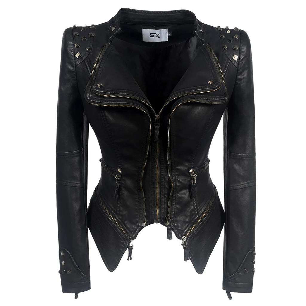 Faux Leather Motorcycle Jacket for Women, Female Coat, Moto Biker, Purple, Black,  Autumn, Spring, Fashion