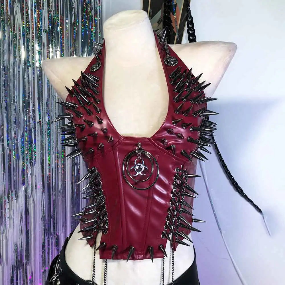 Goth Tops Gothic Tank Scene Women's with Spikes Boho 90s Spiked Emo Clothing Grunge Punk Rock Clothes Y2K T-shirt Festival Bra