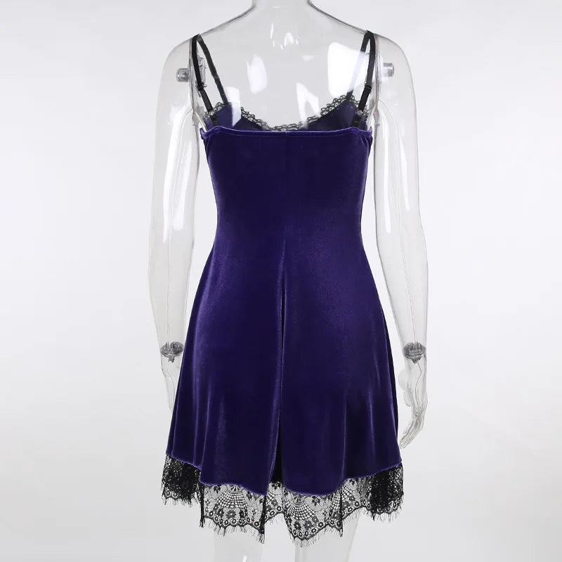 Goth Cross Sexy Purple Dress Vintage Velvet A Line Lolita Dress Aesthetic Gothic High Waist Ladies Club Party Dresses