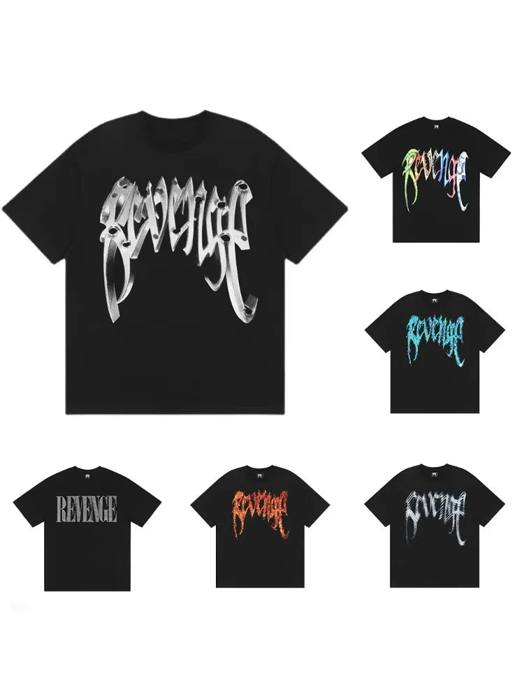 Gothic Font T-Shirt 2D Metal Effect Graphic Tee, Black Streetwear Bold Letter Print Tops for Men Women Casual men clothing