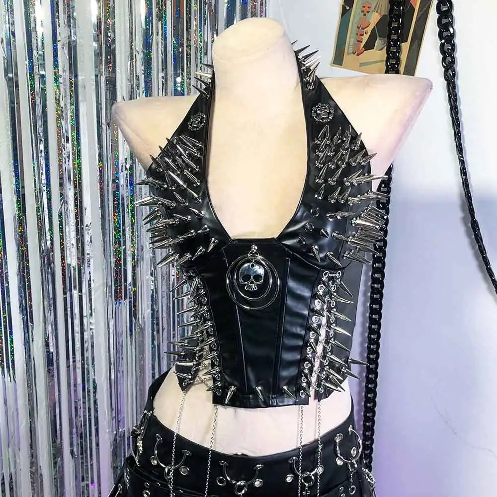 Goth Tops Gothic Tank Scene Women's with Spikes Boho 90s Spiked Emo Clothing Grunge Punk Rock Clothes Y2K T-shirt Festival Bra
