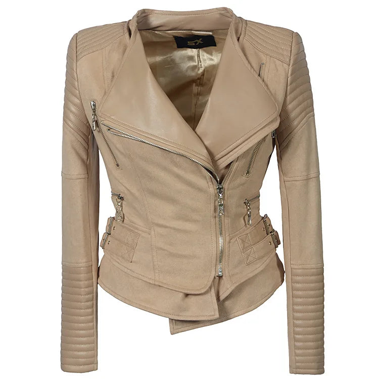 Faux Leather Motorcycle Jacket for Women, Female Coat, Moto Biker, Purple, Black,  Autumn, Spring, Fashion