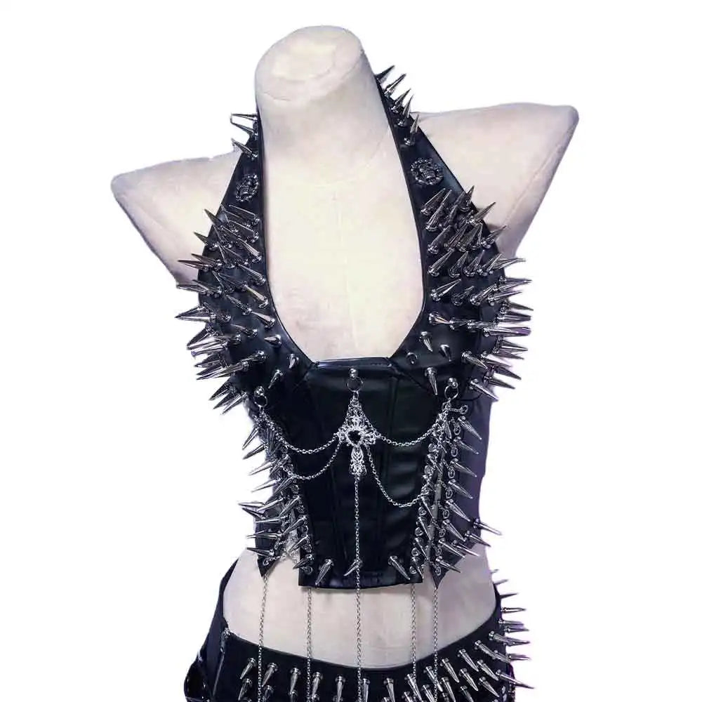 Goth Tops Gothic Tank Scene Women's with Spikes Boho 90s Spiked Emo Clothing Grunge Punk Rock Clothes Y2K T-shirt Festival Bra