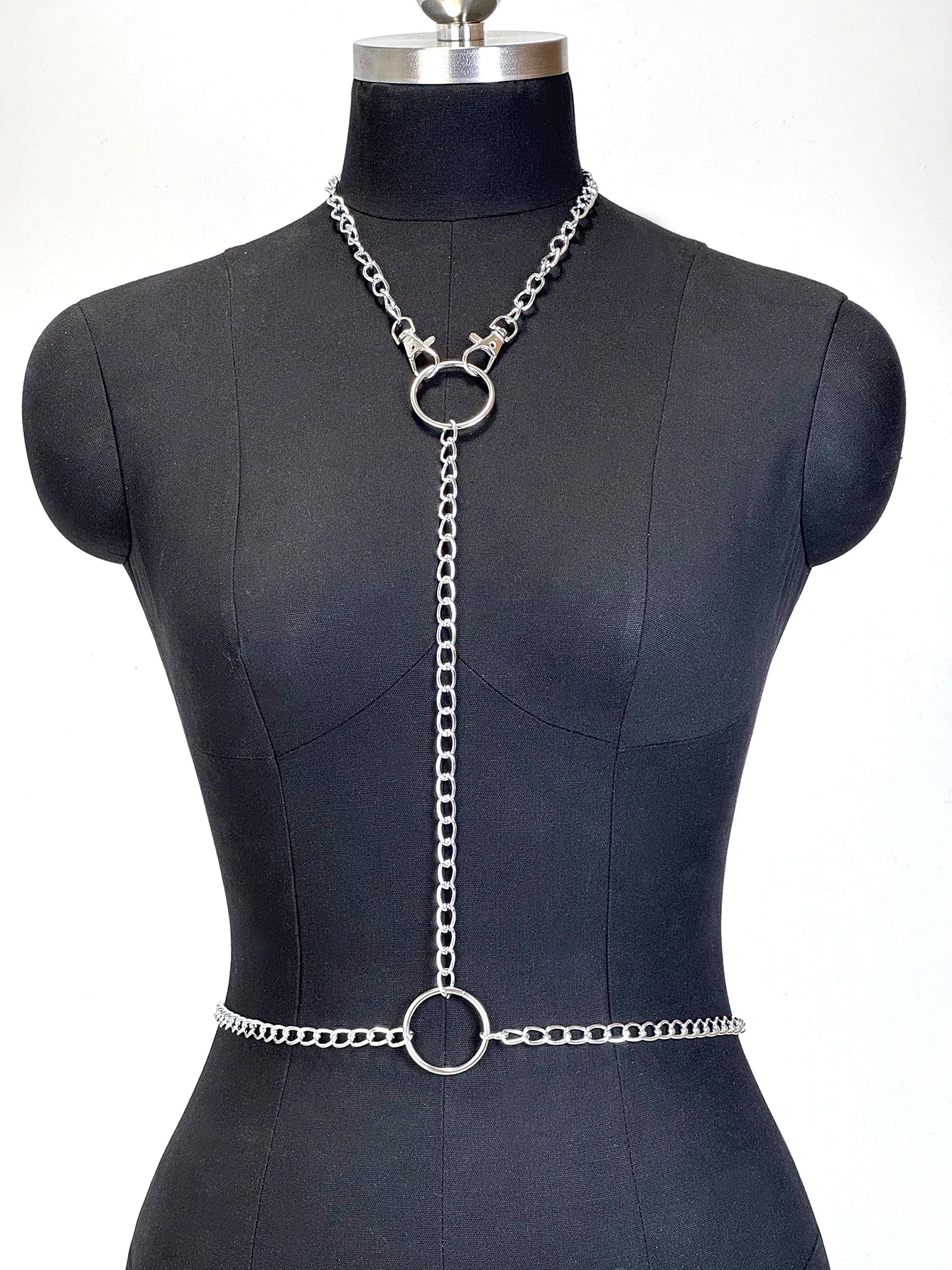 Goth Adjustable Chest Body Link Necklace With O-ring - Punk Rock Style Nice For Daily And Party Wear