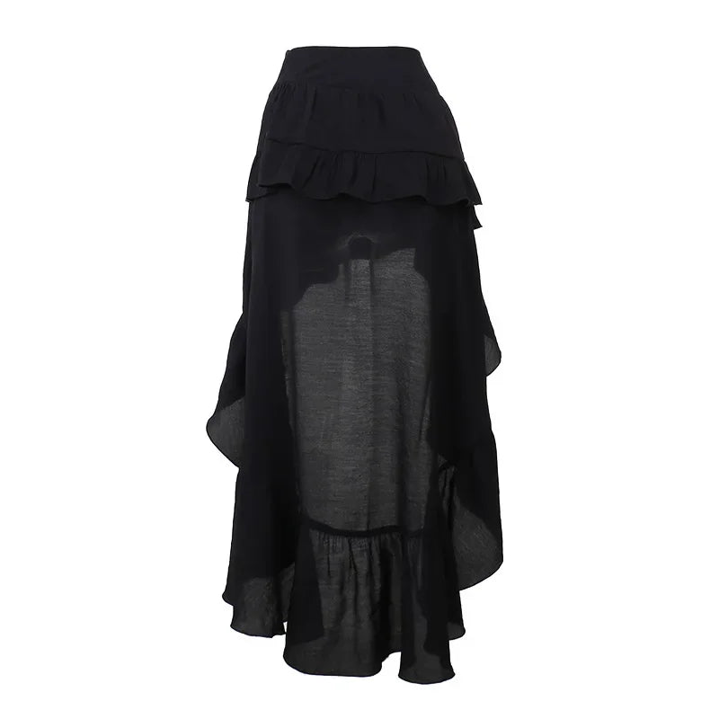 Goth Dark Kawaii Black Tiered Skirts 90S Retro Irregular Hem Party Bottoms Mall Gothic Women Fashion Dragging Skirt Alt Clothing
