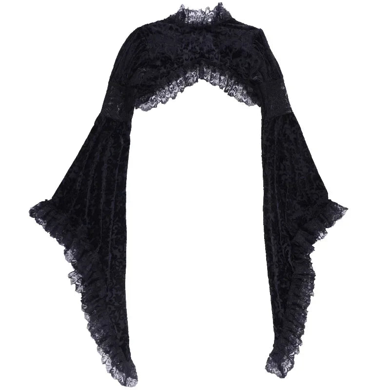Goth Dark Elegant Evening Velvet Cheongsam Dresses Mall Gothic Lace Flare Sleeve Crop Tops Grunge Split Cut Out Partywear Dress
