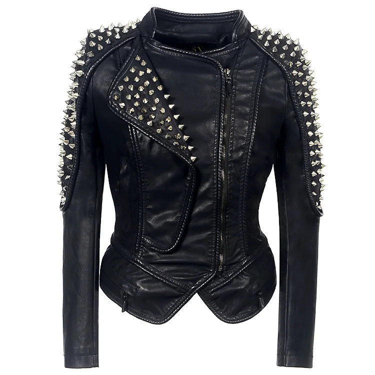 Faux Leather Motorcycle Jacket for Women, Female Coat, Moto Biker, Purple, Black,  Autumn, Spring, Fashion