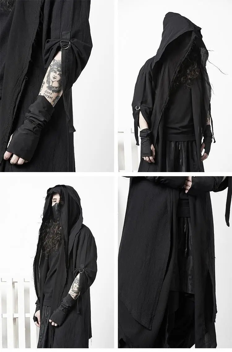 ARENS Techwear Goth Coat Men's Windbreaker Gothic Hip Hop Harajuku Dark Wear Long Cardigan Men Black Japanese Streetwear