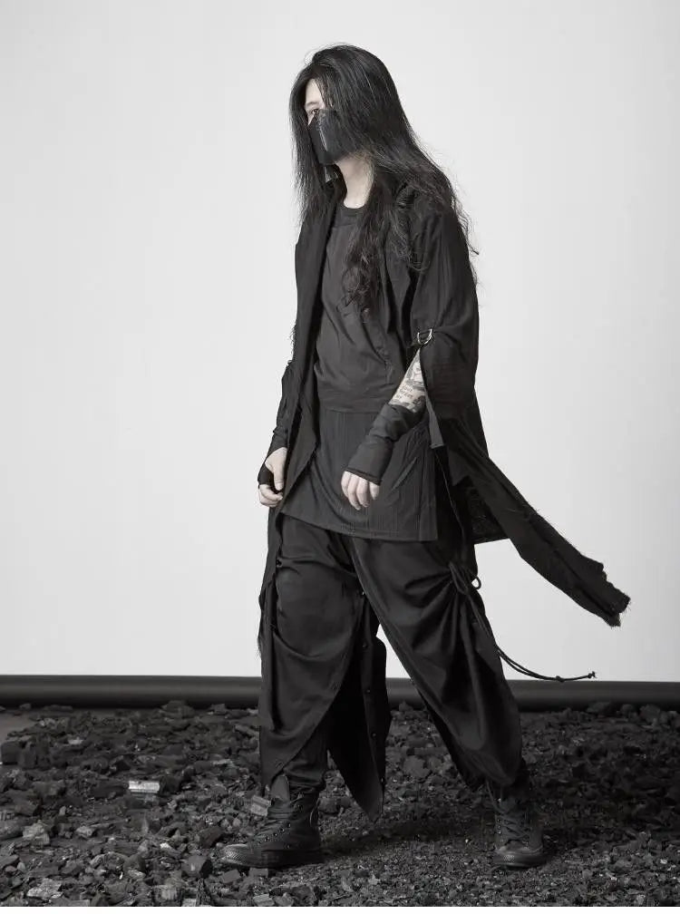ARENS Techwear Goth Coat Men's Windbreaker Gothic Hip Hop Harajuku Dark Wear Long Cardigan Men Black Japanese Streetwear
