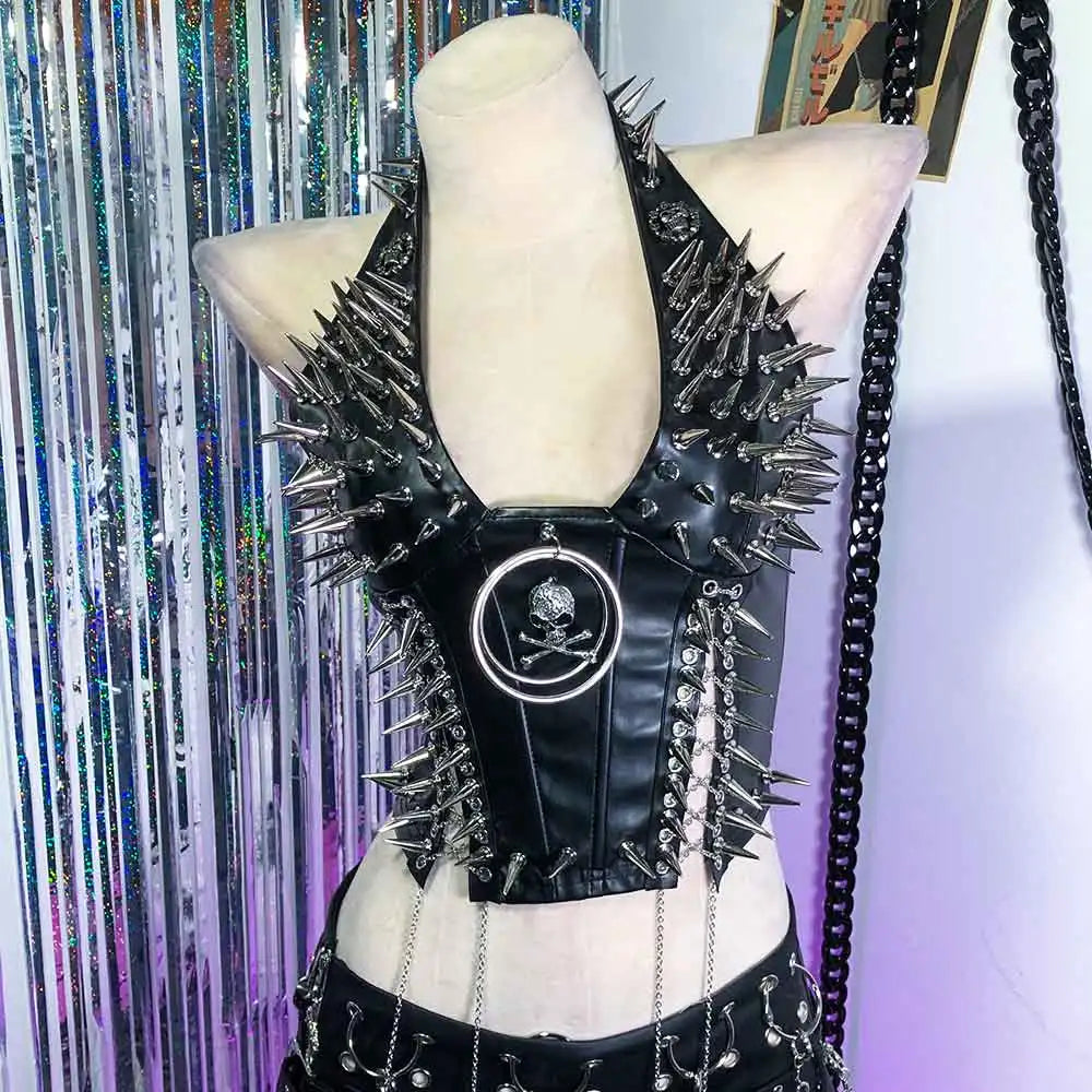 Goth Tops Gothic Tank Scene Women's with Spikes Boho 90s Spiked Emo Clothing Grunge Punk Rock Clothes Y2K T-shirt Festival Bra