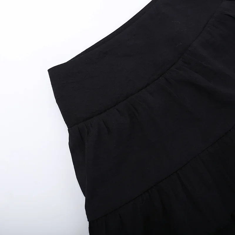 Goth Dark Kawaii Black Tiered Skirts 90S Retro Irregular Hem Party Bottoms Mall Gothic Women Fashion Dragging Skirt Alt Clothing