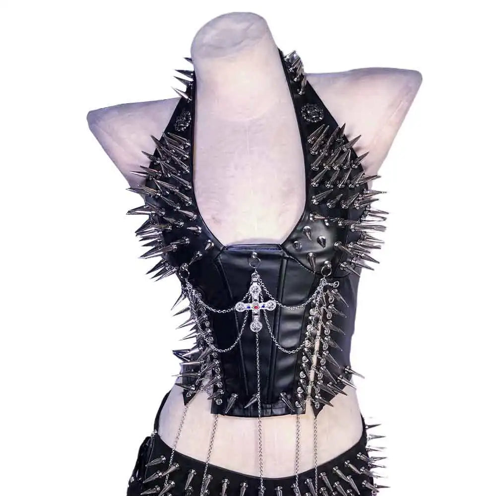 Goth Tops Gothic Tank Scene Women's with Spikes Boho 90s Spiked Emo Clothing Grunge Punk Rock Clothes Y2K T-shirt Festival Bra