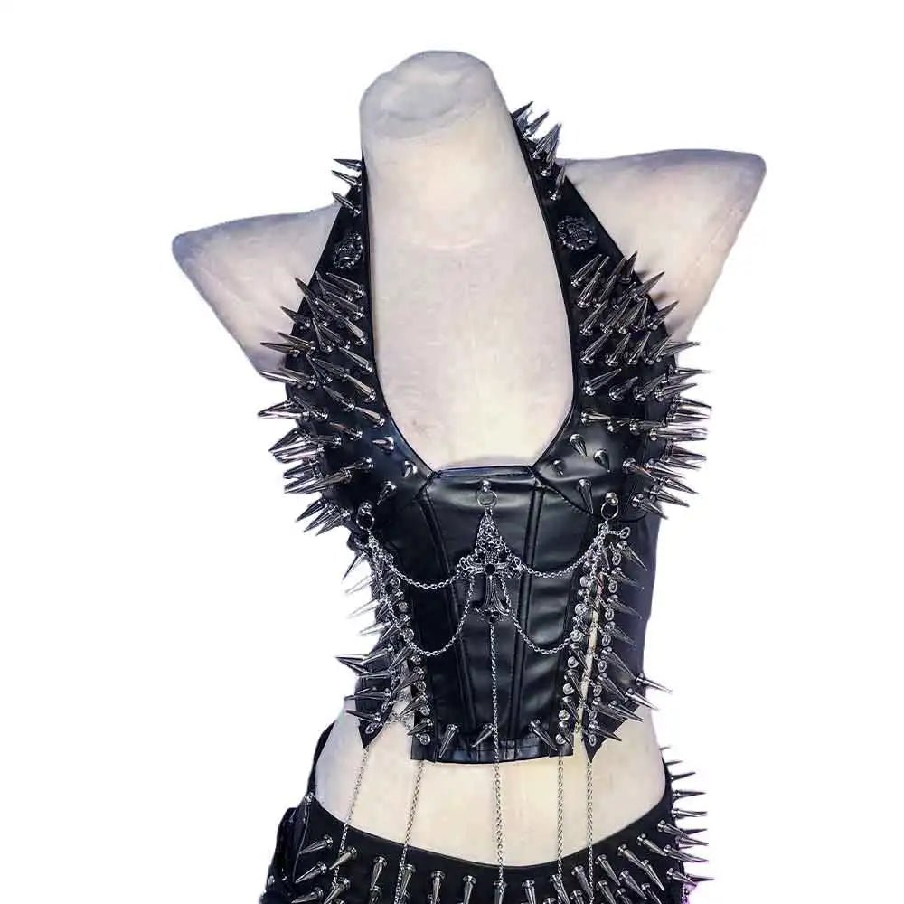 Goth Tops Gothic Tank Scene Women's with Spikes Boho 90s Spiked Emo Clothing Grunge Punk Rock Clothes Y2K T-shirt Festival Bra