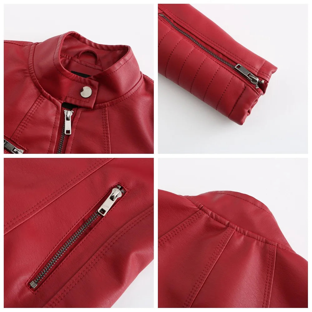 Faux Leather Motorcycle Jacket for Women, Female Coat, Moto Biker, Purple, Black,  Autumn, Spring, Fashion