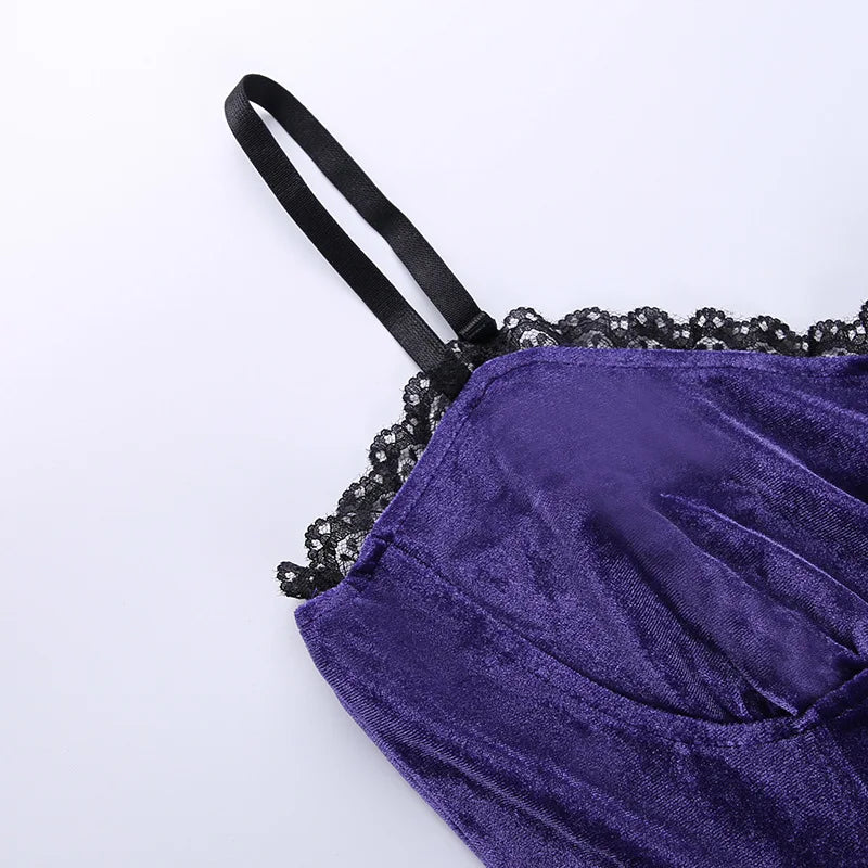 Goth Cross Sexy Purple Dress Vintage Velvet A Line Lolita Dress Aesthetic Gothic High Waist Ladies Club Party Dresses