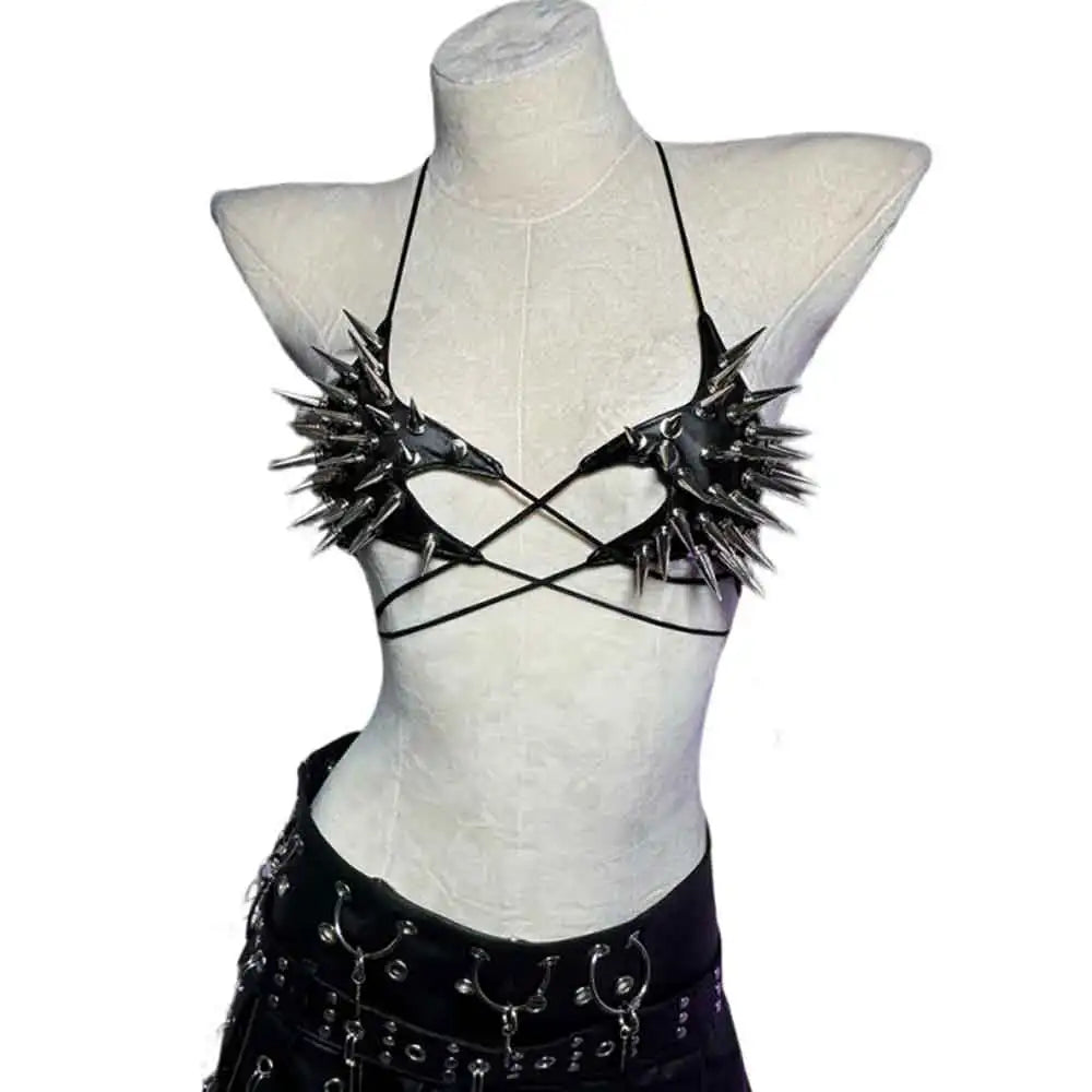 Goth Top Y2K Clothes Women's Tanks Emo Clothing Gothic Crop Tops with Spikes Punk Rock Teens ALT Rave Festival Bra Grunge Vkei