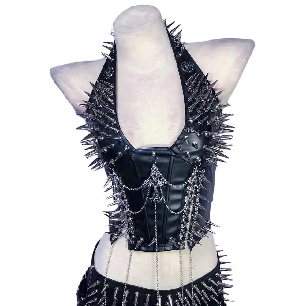 Goth Tops Gothic Tank Scene Women's with Spikes Boho 90s Spiked Emo Clothing Grunge Punk Rock Clothes Y2K T-shirt Festival Bra