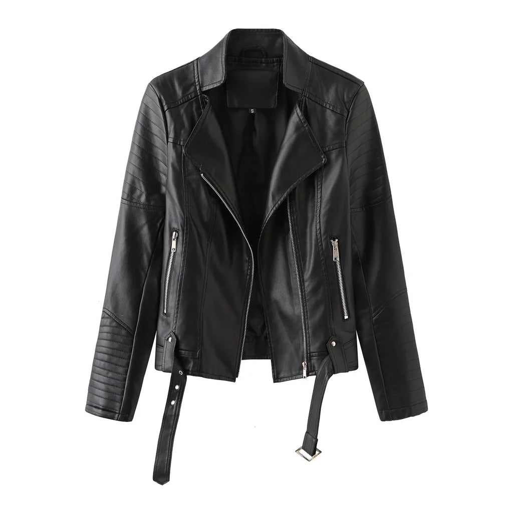Faux Leather Motorcycle Jacket for Women, Female Coat, Moto Biker, Purple, Black,  Autumn, Spring, Fashion