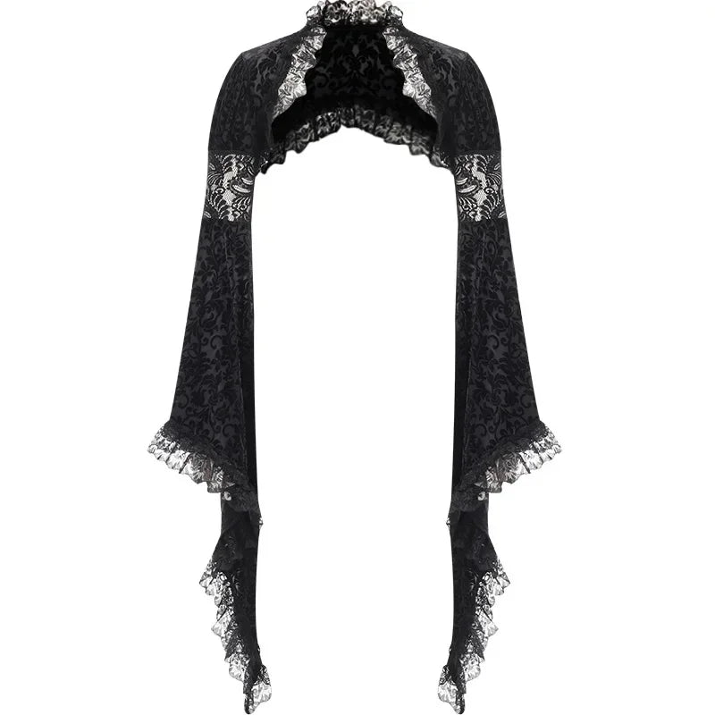 Goth Dark Elegant Evening Velvet Cheongsam Dresses Mall Gothic Lace Flare Sleeve Crop Tops Grunge Split Cut Out Partywear Dress