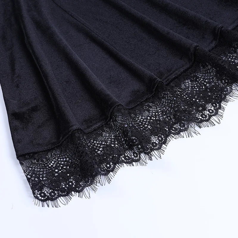 Goth Cross Sexy Purple Dress Vintage Velvet A Line Lolita Dress Aesthetic Gothic High Waist Ladies Club Party Dresses