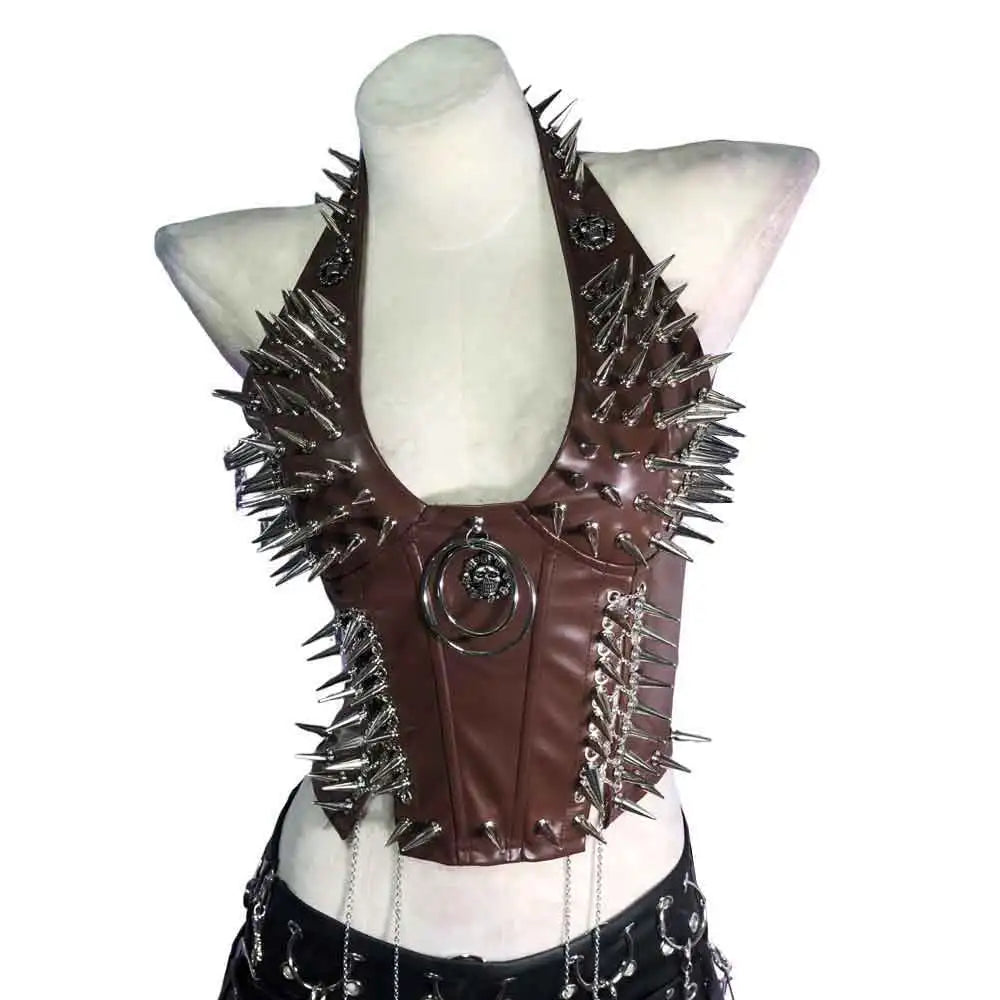 Goth Tops Gothic Tank Scene Women's with Spikes Boho 90s Spiked Emo Clothing Grunge Punk Rock Clothes Y2K T-shirt Festival Bra