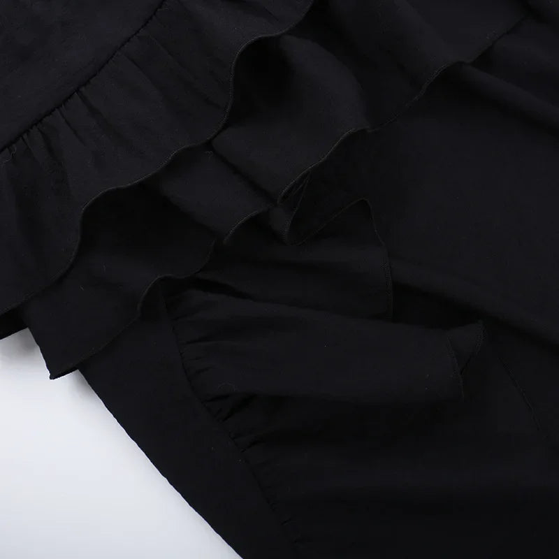 Goth Dark Kawaii Black Tiered Skirts 90S Retro Irregular Hem Party Bottoms Mall Gothic Women Fashion Dragging Skirt Alt Clothing