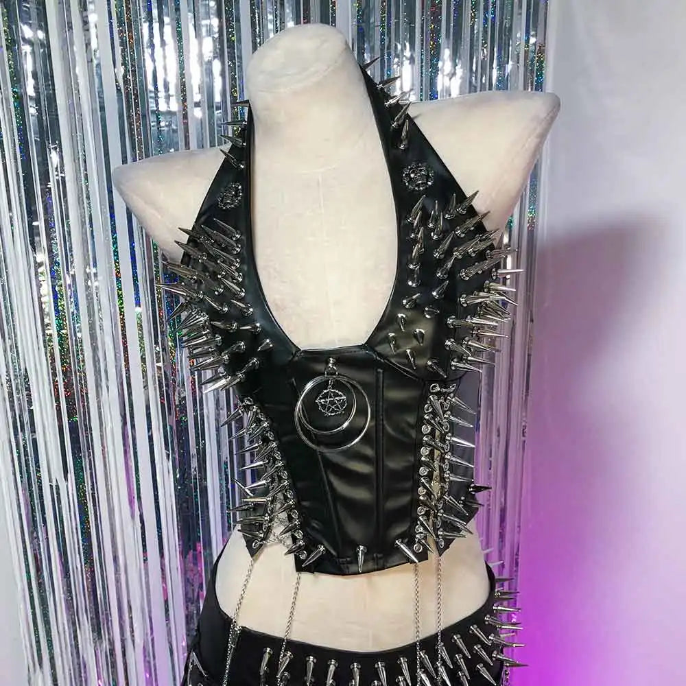 Goth Tops Gothic Tank Scene Women's with Spikes Boho 90s Spiked Emo Clothing Grunge Punk Rock Clothes Y2K T-shirt Festival Bra