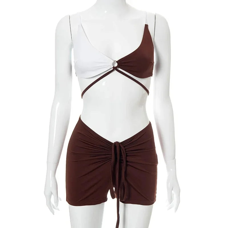 K21ST316 Fashionable Women's Clothing 2021 Summer New Suit Sexy Strapless Shorts Revealing Belly Suit From China Mainland