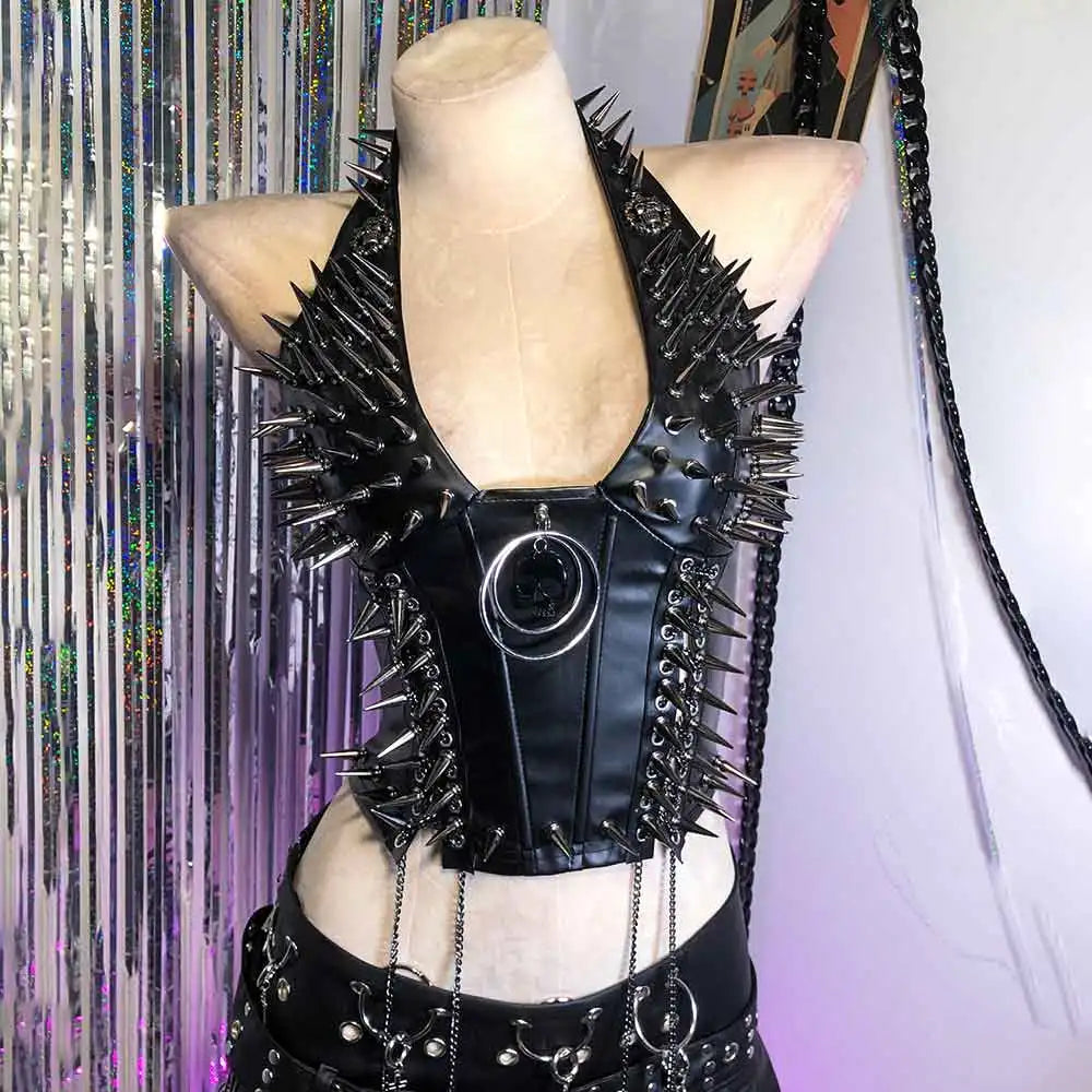 Goth Tops Gothic Tank Scene Women's with Spikes Boho 90s Spiked Emo Clothing Grunge Punk Rock Clothes Y2K T-shirt Festival Bra