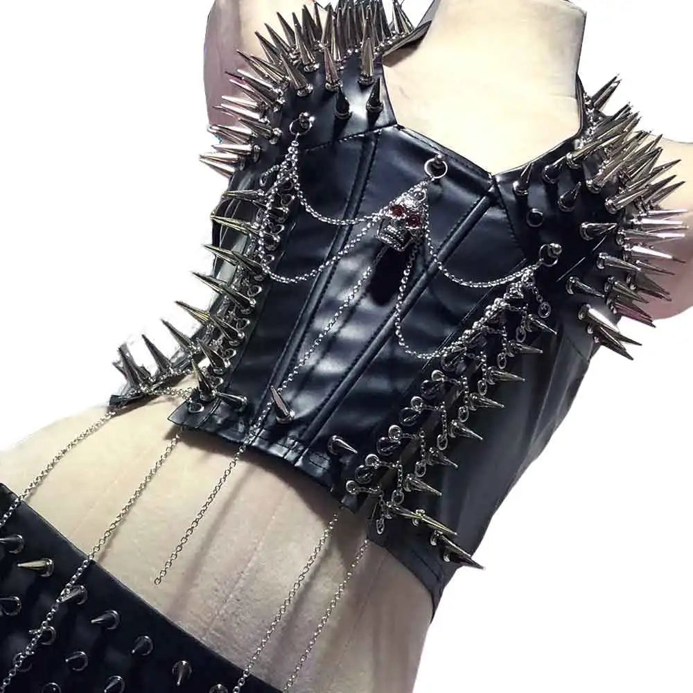 Goth Tops Gothic Tank Scene Women's with Spikes Boho 90s Spiked Emo Clothing Grunge Punk Rock Clothes Y2K T-shirt Festival Bra