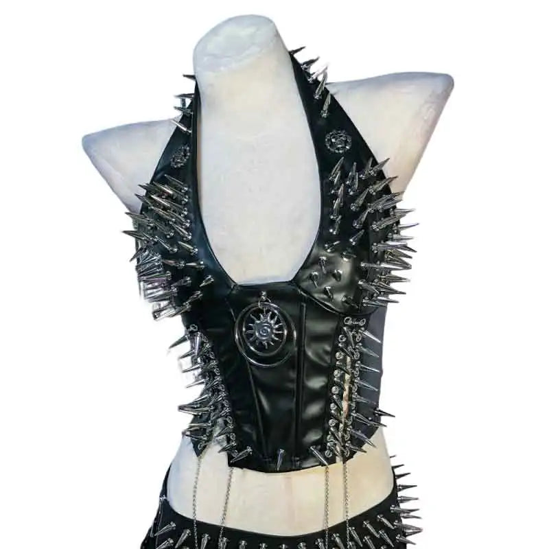 Goth Tops Gothic Tank Scene Women's with Spikes Boho 90s Spiked Emo Clothing Grunge Punk Rock Clothes Y2K T-shirt Festival Bra
