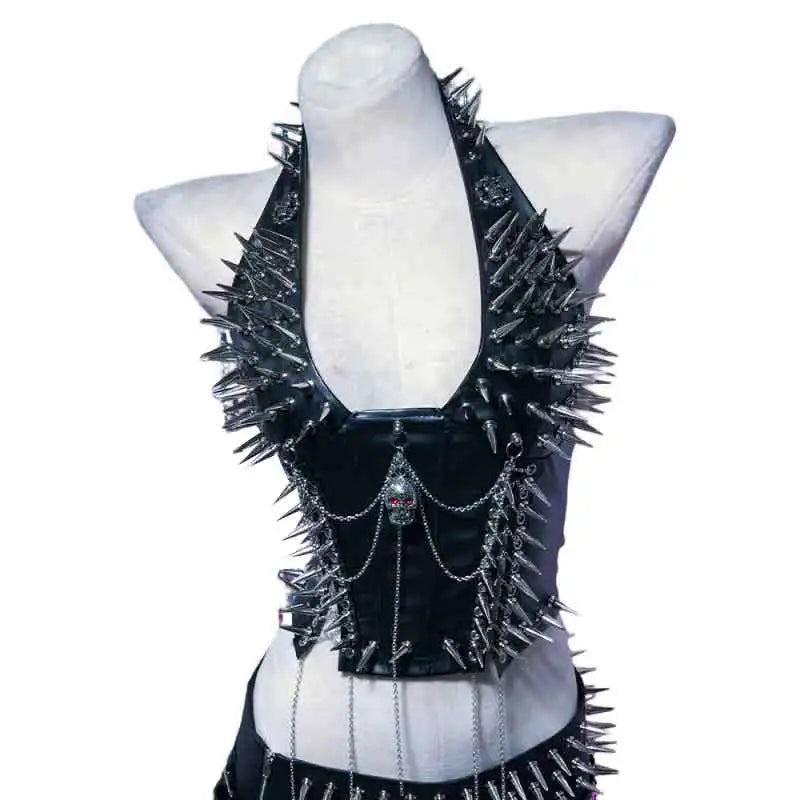 Goth Tops Gothic Tank Scene Women's with Spikes Boho 90s Spiked Emo Clothing Grunge Punk Rock Clothes Y2K T-shirt Festival Bra