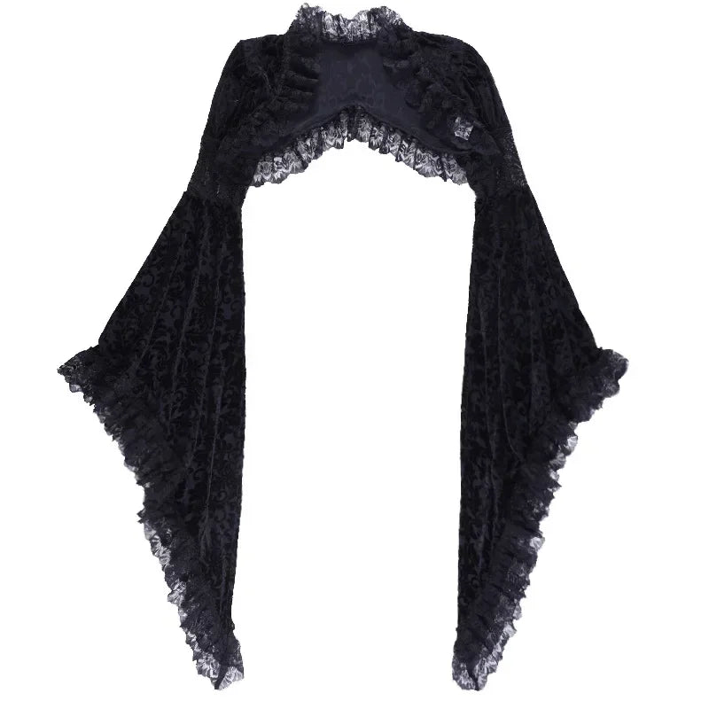 Goth Dark Elegant Evening Velvet Cheongsam Dresses Mall Gothic Lace Flare Sleeve Crop Tops Grunge Split Cut Out Partywear Dress