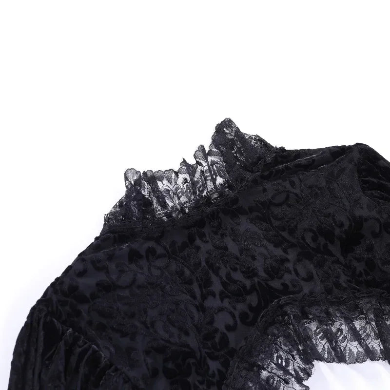 Goth Dark Elegant Evening Velvet Cheongsam Dresses Mall Gothic Lace Flare Sleeve Crop Tops Grunge Split Cut Out Partywear Dress