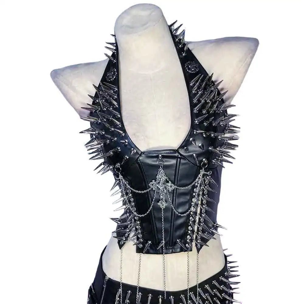 Goth Tops Gothic Tank Scene Women's with Spikes Boho 90s Spiked Emo Clothing Grunge Punk Rock Clothes Y2K T-shirt Festival Bra