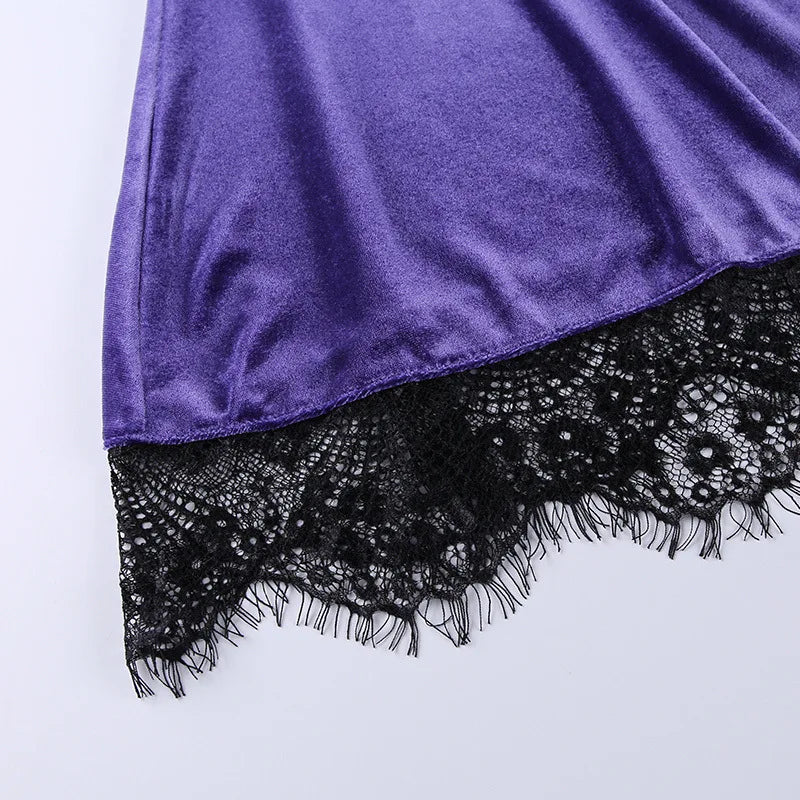 Goth Cross Sexy Purple Dress Vintage Velvet A Line Lolita Dress Aesthetic Gothic High Waist Ladies Club Party Dresses