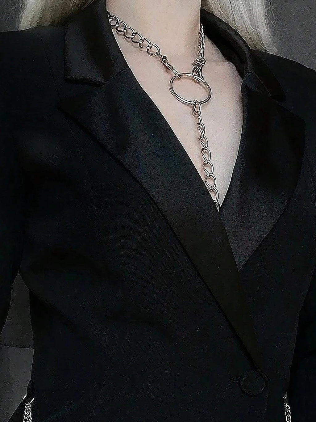 Goth Adjustable Chest Body Link Necklace With O-ring - Punk Rock Style Nice For Daily And Party Wear