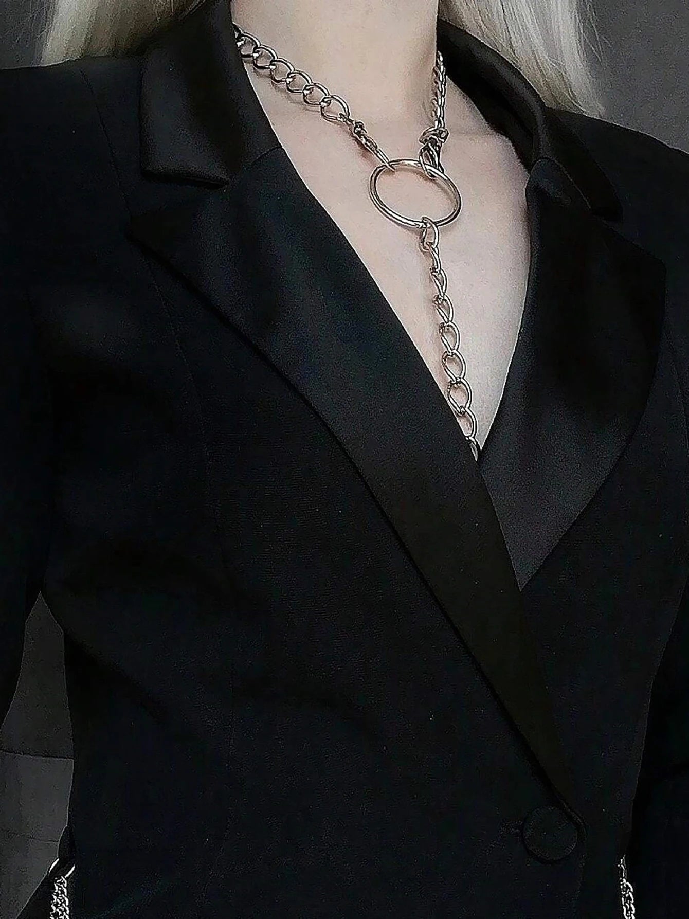 Goth Adjustable Chest Body Link Necklace With O-ring - Punk Rock Style Nice For Daily And Party Wear