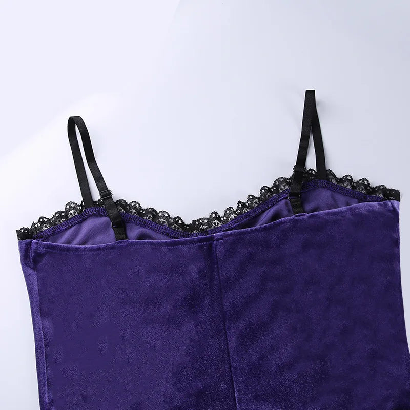 Goth Cross Sexy Purple Dress Vintage Velvet A Line Lolita Dress Aesthetic Gothic High Waist Ladies Club Party Dresses