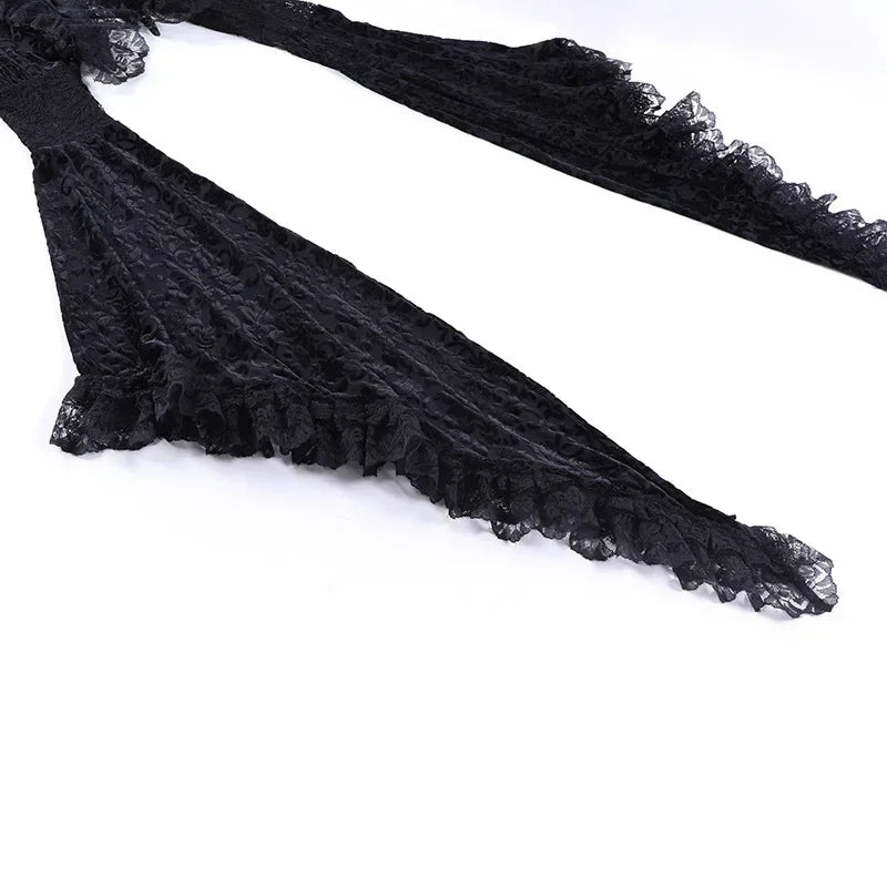 Goth Dark Elegant Evening Velvet Cheongsam Dresses Mall Gothic Lace Flare Sleeve Crop Tops Grunge Split Cut Out Partywear Dress