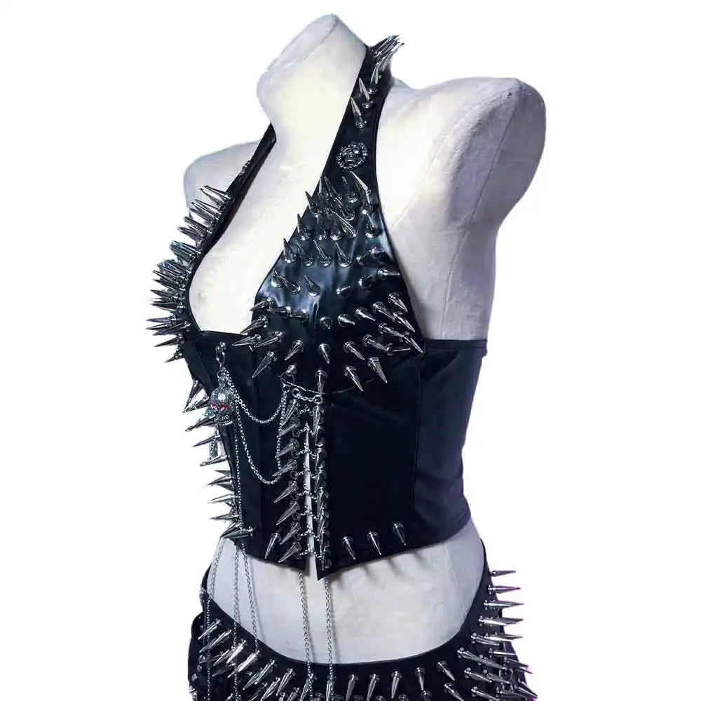 Goth Tops Gothic Tank Scene Women's with Spikes Boho 90s Spiked Emo Clothing Grunge Punk Rock Clothes Y2K T-shirt Festival Bra